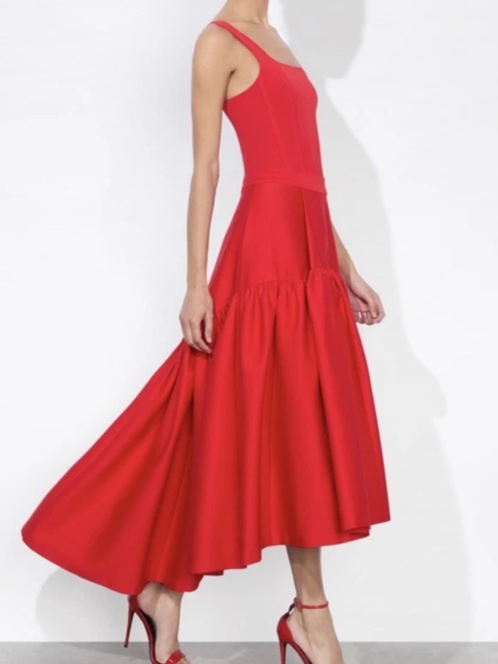 Alice and OLIVIA DIANA STRUCTURED Hi Low MIDI DRESS In Bright Ruby  Size 4 NWT